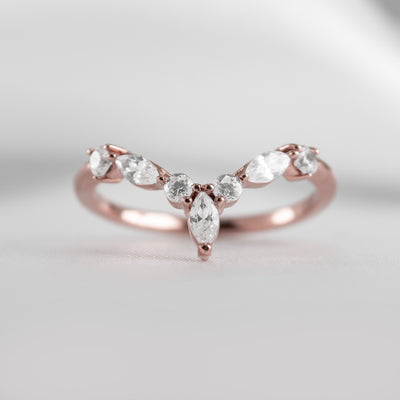 The Jaden Marquise Diamond Chevron Ring | Lisa Robin#color_14k-rose-gold