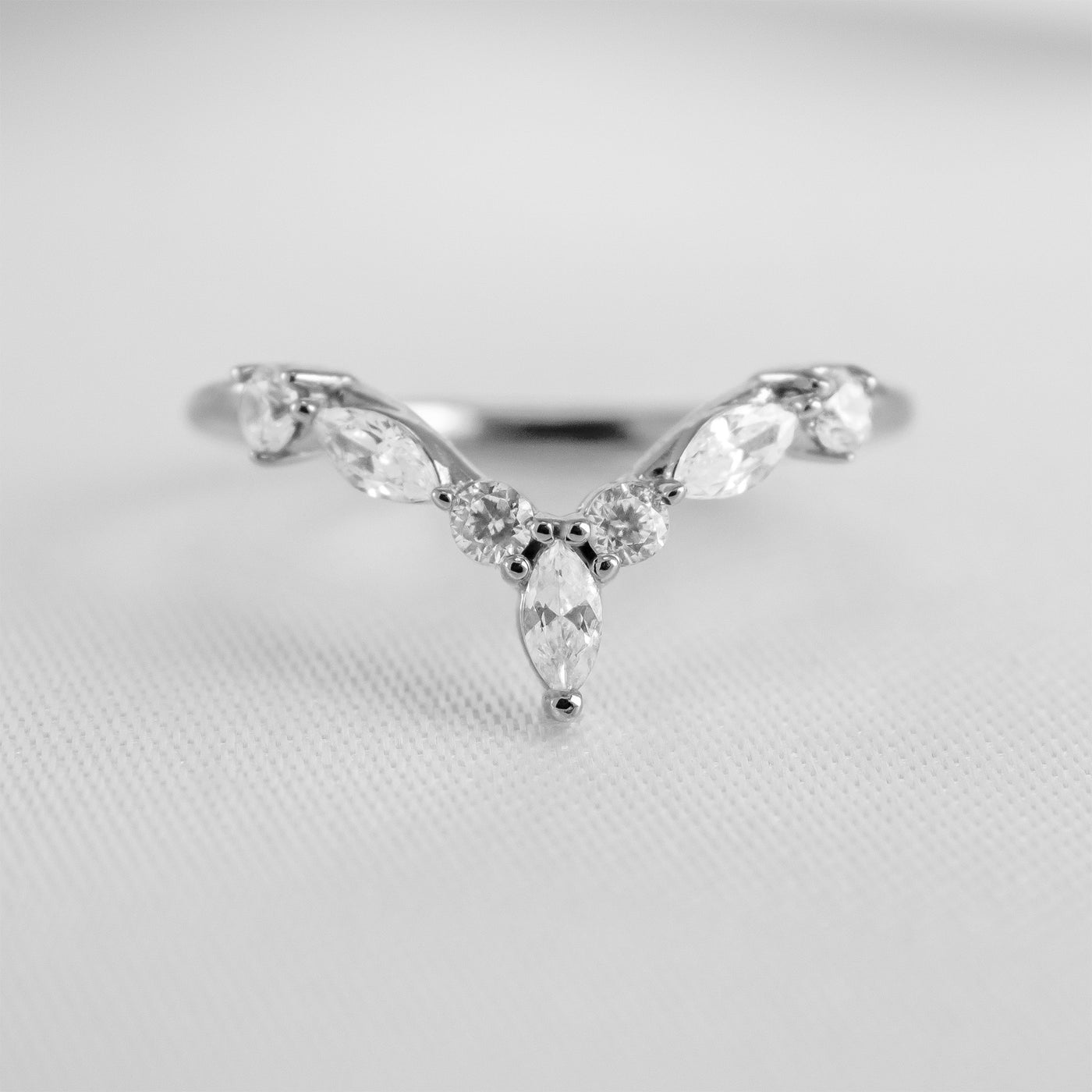 The Jaden Marquise Diamond Chevron Ring | Lisa Robin#color_platinum