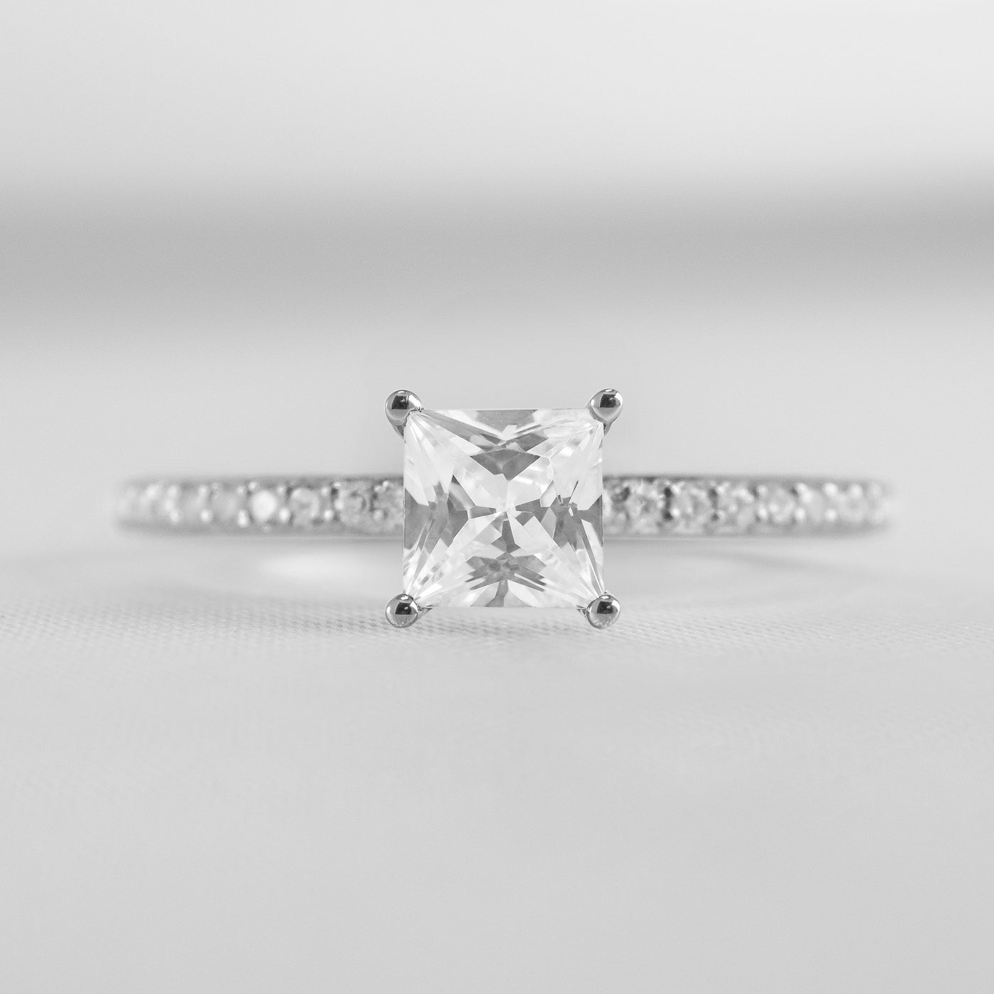 Shown in 1.0 Carat * Diamond Pavé Solitaire Engagement Ring | Lisa Robin#shape_princess